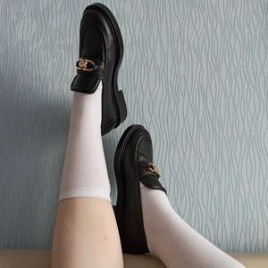 Zara Black Metal Buckle Leather Loafers